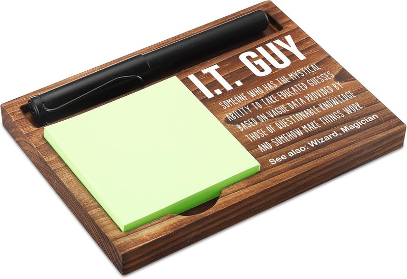 CINRLLA Funny I.T. Guy Sticky Note Holder Wooden Notepad & Pen Holder 6.5" x 4.7" IT Tech Sticky Note Pad Holder Dispenser for Desk I.T. Guy Definition for Tech Support Work Appreciation Gifts, NPA243 - Image 1